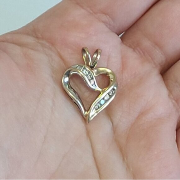 Vintage Luxury Classic 14K Yellow White Gold Two Tone Diamond Heart Pendant - Picture 9 of 10